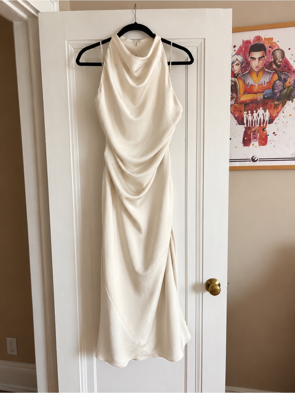 NWT Aritzia TEN Audience Satin Maxi Halter Dress in Matte Pearl